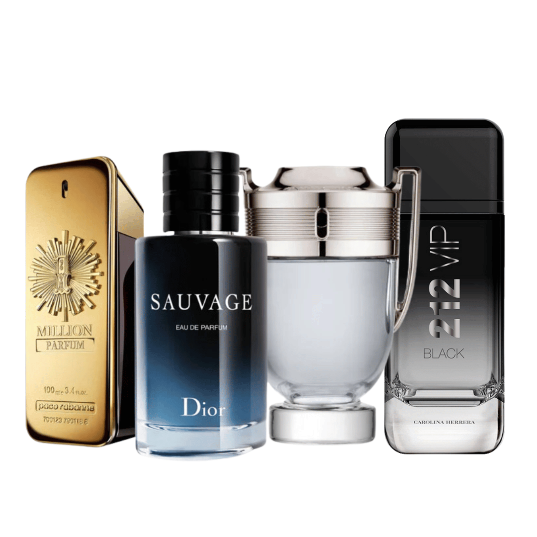 4 Perfumes - 212 Vip Black, Paco Rabanne ONE MILLION, Dior SAUVAGE et Paco Rabanne INVICTUS (COMPRA 1, RECIBE 4)